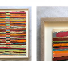 Very tactile, colorful painting by Matthew Imperiale - Raised float in shadowbox. The frame is cerused oak with butt joint corners. Designed by the amazing Meg Rodgers for client’s beach house.